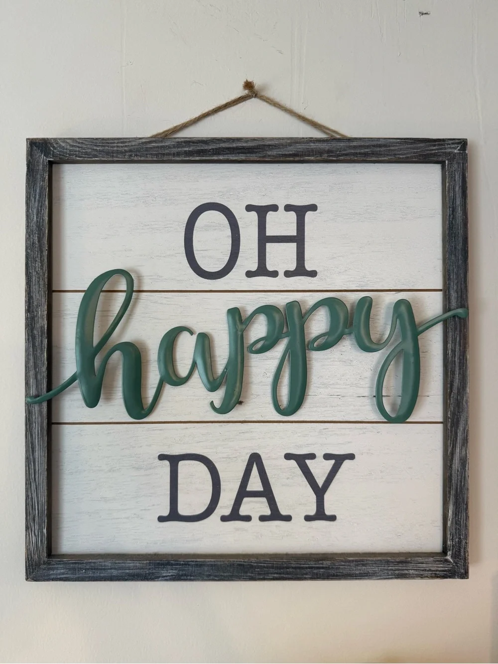 'Oh Happy Day' Wall Sign with Teal Script and Grey Letters